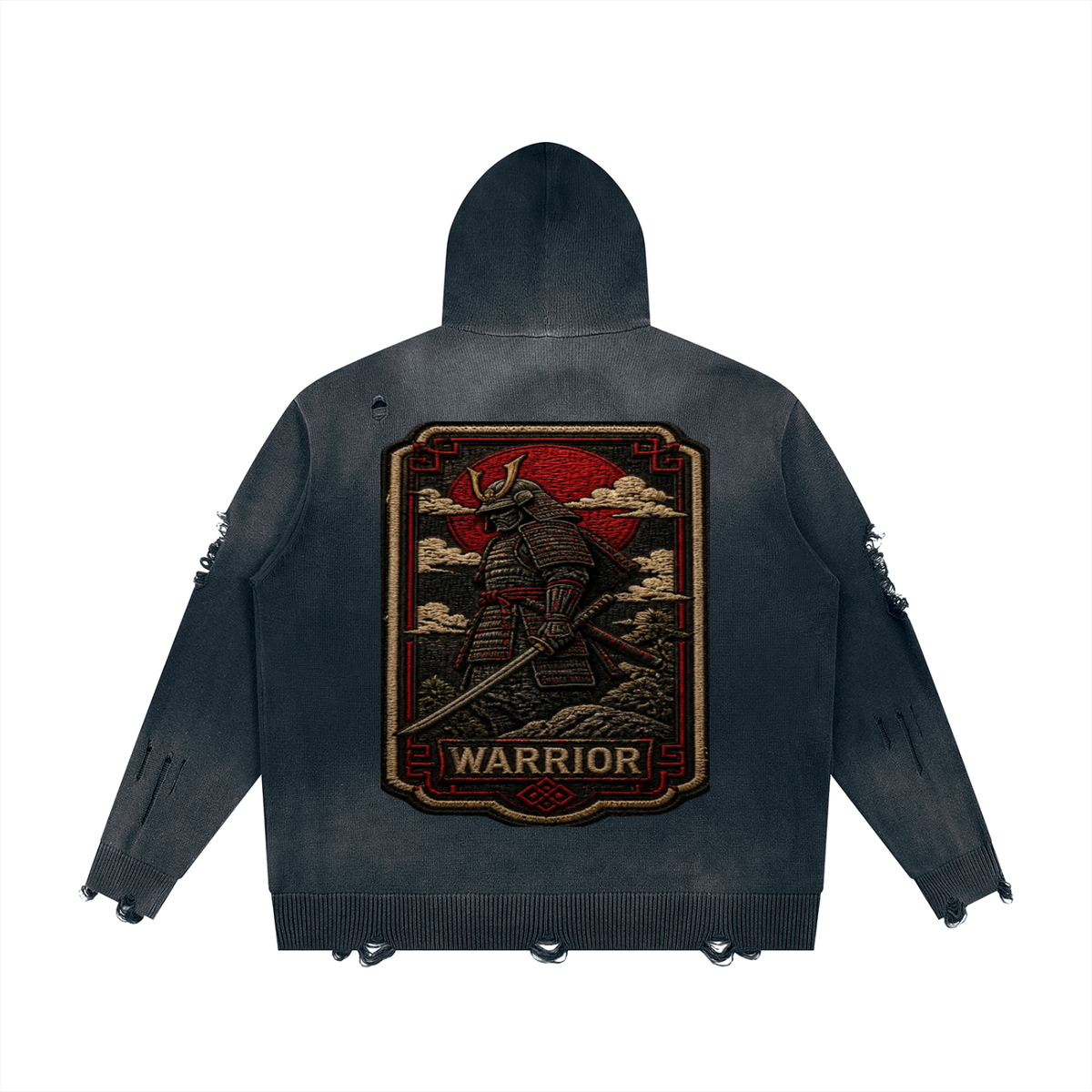 Warrior Distressed Full-Zip Hoodie | No Mercy Streetwear | Vault Signature Unisex