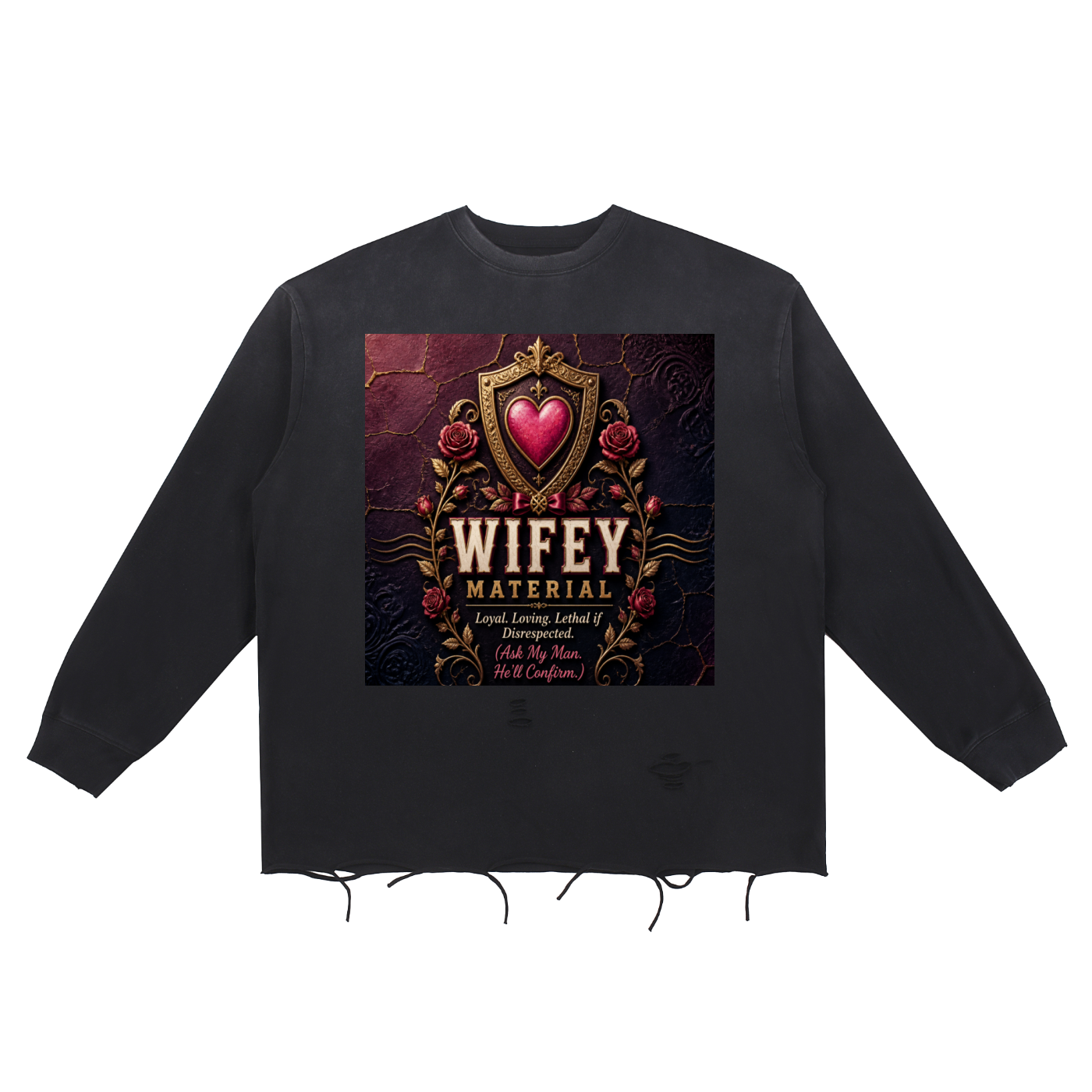 Wifey Material — Women's Snow Wash Raw Edge Long Sleeve Tee | Loyal | 270 GSM
