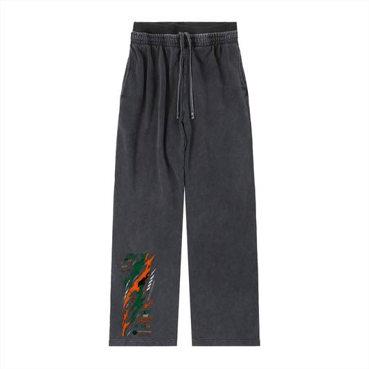 Crown flame graphic charcoal vintage wash track pants front view