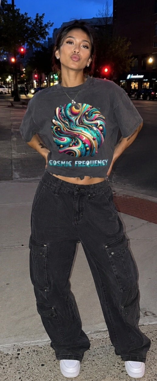 Cosmic Frequency Distressed Boxy Tee - Worn Lifestyle Look - LEE'S VAULT streetwear t-shirt