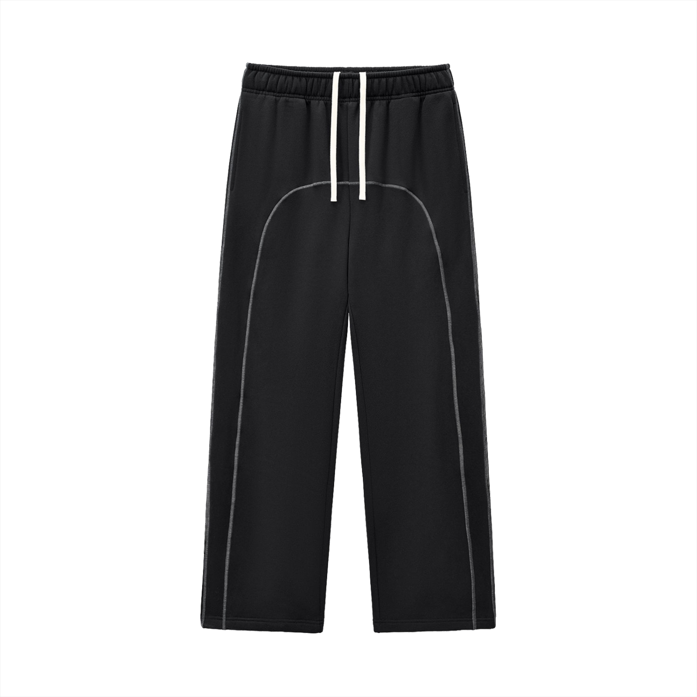 Contrast-stitched black fleece sweatpants front view