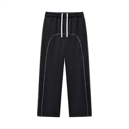 Contrast-stitched black fleece sweatpants front view