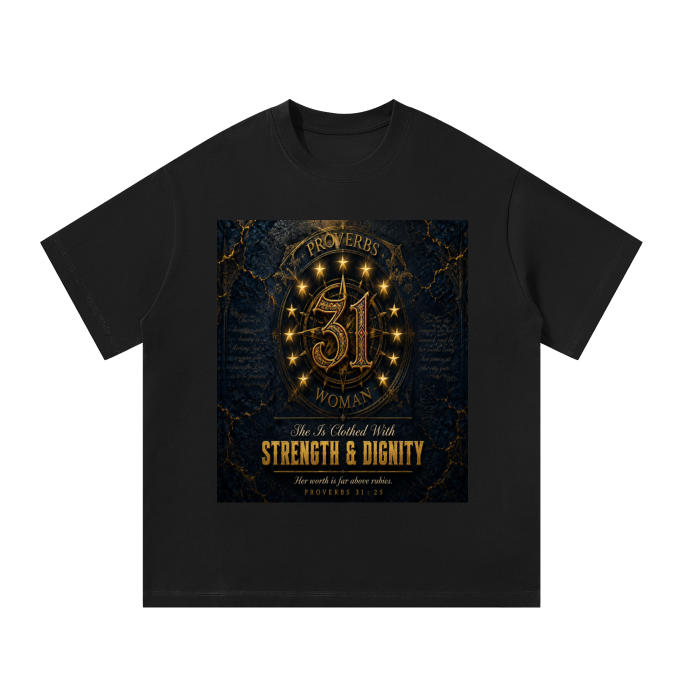 Proverbs 31 Woman — Clothed With Strength & Dignity | Women's Oversized Graphic Tee | 300 GSM Faith Fashion