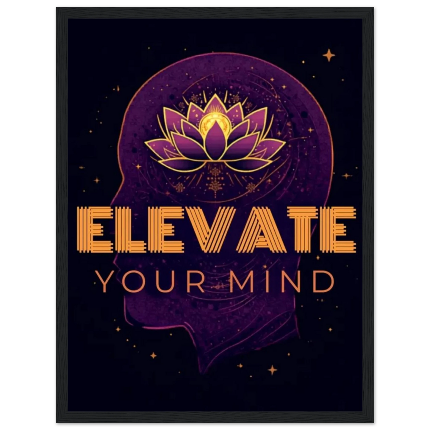Elevate Your Mind framed wall art in white frame above desk