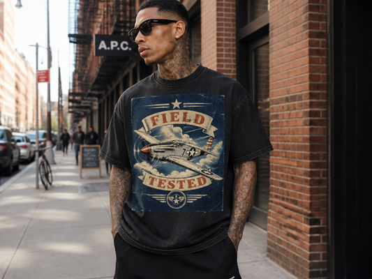 Field Tested Vintage Aviation Tee - Acid Wash Boxy Front View - LEE'S VAULT vintage wash t-shirt