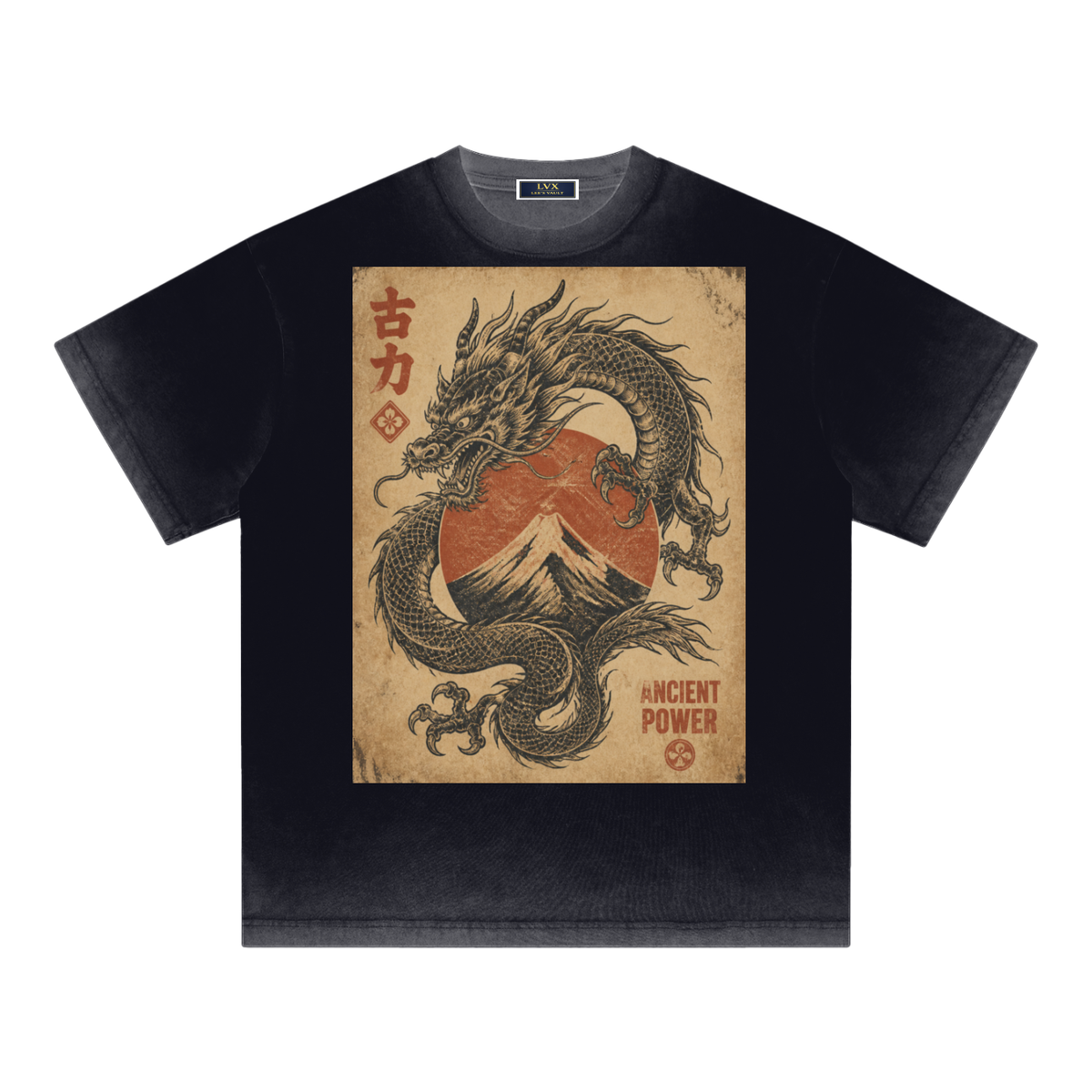 Japanese Dragon Vintage Wash Oversized Tee - Back View Detail - LEE'S VAULT unisex streetwear