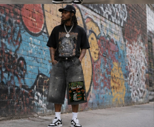 Legends Never Follow Wide Leg Denim Shorts - Worn Lifestyle Look - LEE'S VAULT streetwear