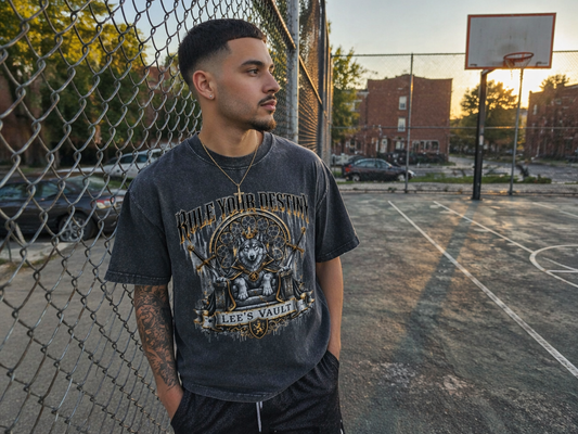 Rule Your Destiny Tee | Wolf Throne Graphic | 275 GSM Mineral Wash Boxy Streetwear T-Shirt