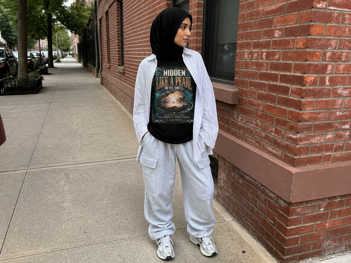 Hidden Like A Pearl In Its Shell — Women's Essential Graphic Tee | Her Worth Is Above Rubies | 260 GSM Faith Fashion
