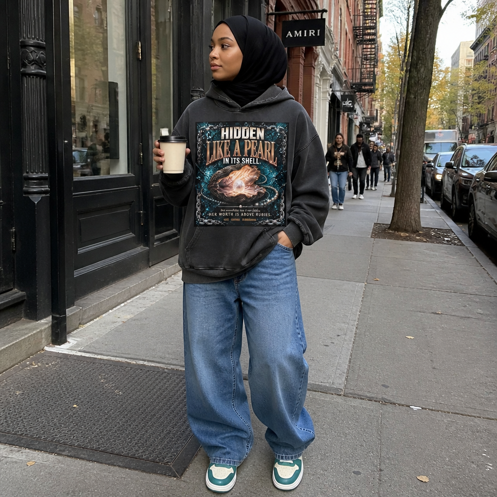Hidden Like A Pearl In Its Shell — Women's Gradient Wash Fleece Hoodie | Her Worth Is Above Rubies | 404 GSM