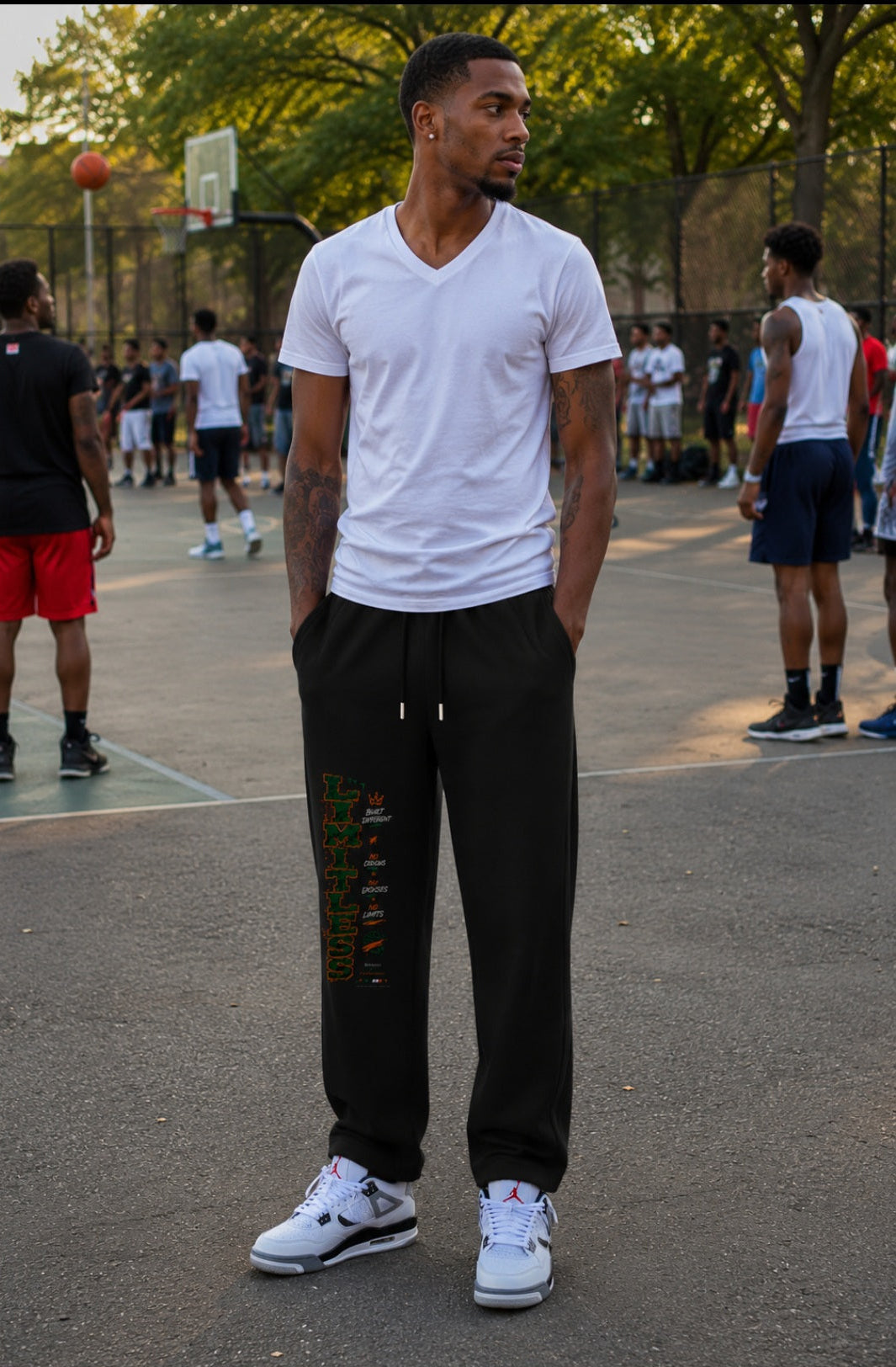Limitless Graphic Sweatpants | Black Straight-Leg Streetwear Joggers