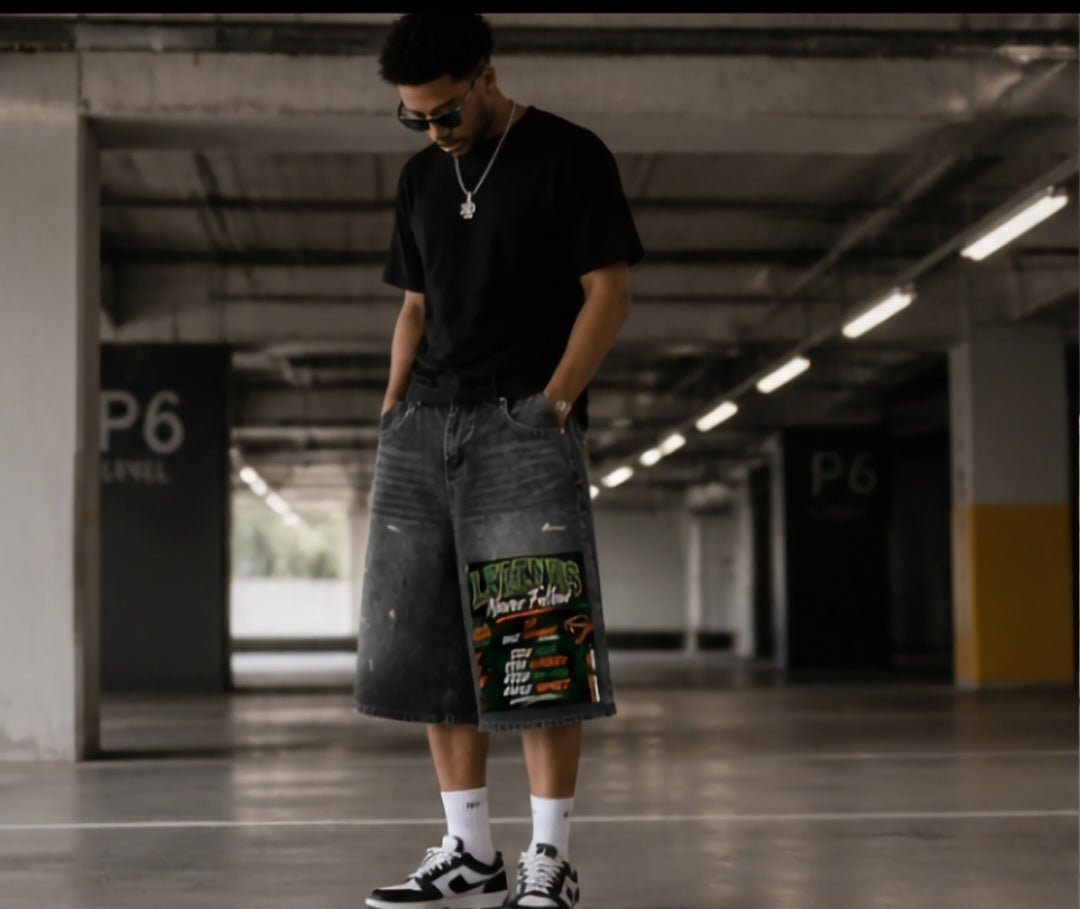 Legends Never Follow — Women's Wide Leg Vintage Wash Denim Shorts | Built Different | 420 GSM