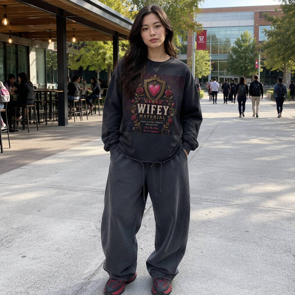 Wifey Material — Women's Snow Wash Raw Edge Long Sleeve Tee | Loyal | 270 GSM