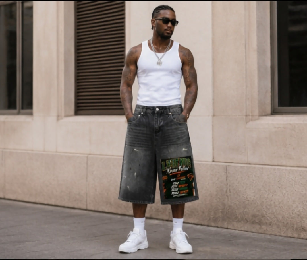 Legends Never Follow — Women's Wide Leg Vintage Wash Denim Shorts | Built Different | 420 GSM
