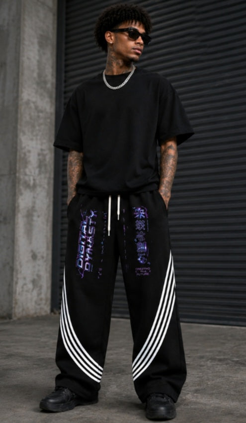 Curved Stripe Straight Sweatpants