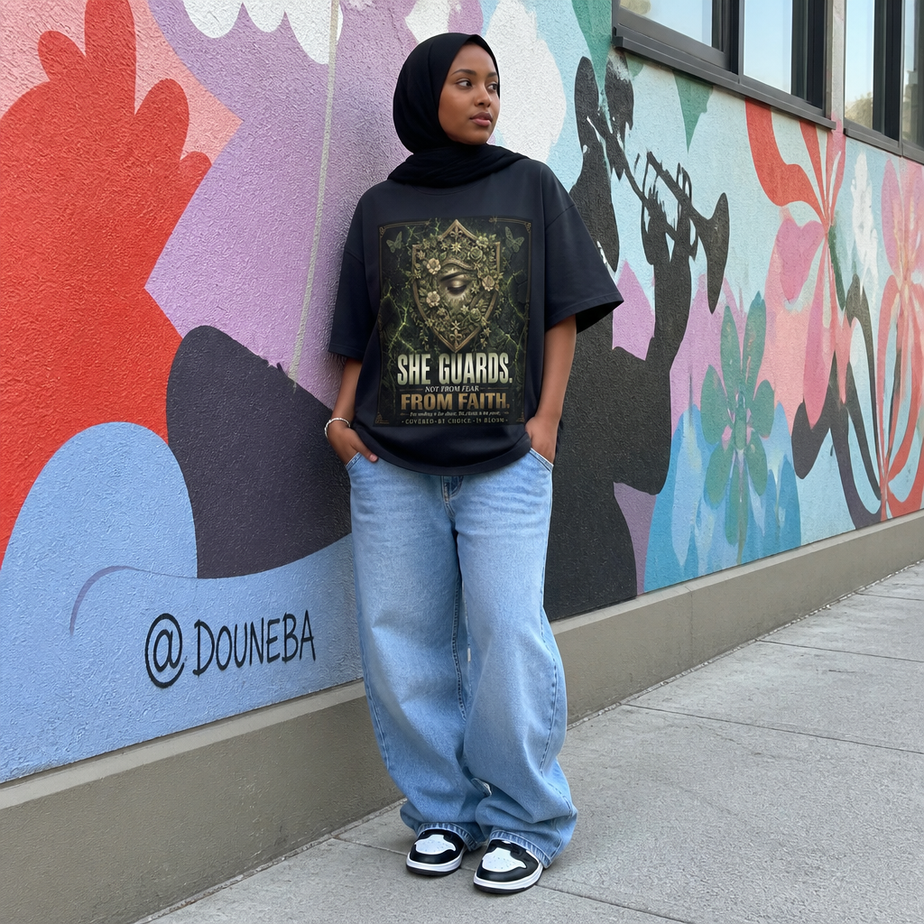 She Guards Not From Fear From Faith — Women's Reverse Dyed Boxy T-Shirt | Covered By Choice | 275 GSM