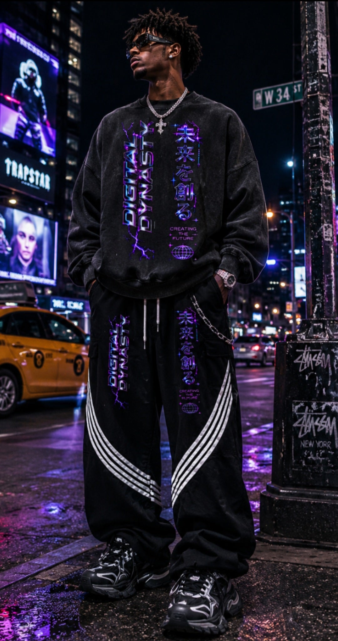 Curved Stripe Straight Sweatpants