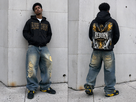 Reborn Zip Hoodie | Phoenix Rising Back Graphic | 420 GSM Heavyweight Streetwear Zip Up Hoodie