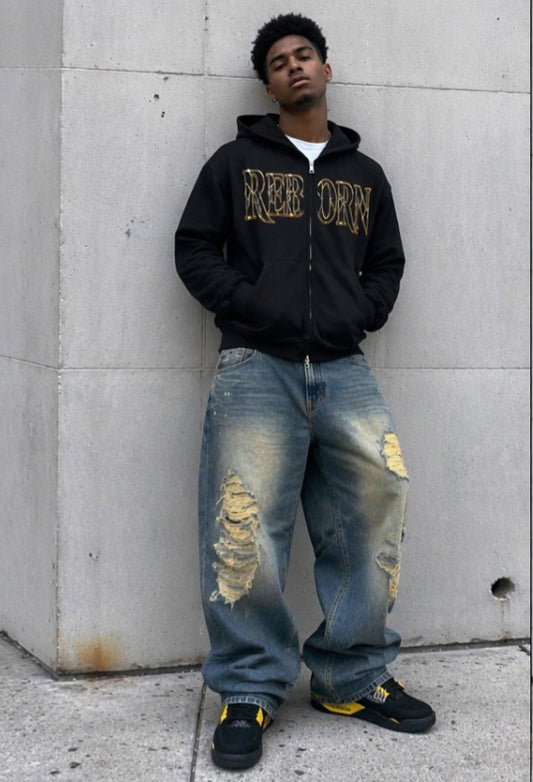 Reborn Zip Hoodie | Phoenix Rising Back Graphic | 420 GSM Heavyweight Streetwear Zip Up Hoodie