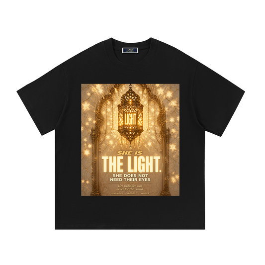 She Is The Light Graphic Tee - Modest Faith Lantern Front View - LEE'S VAULT faith modest fashion