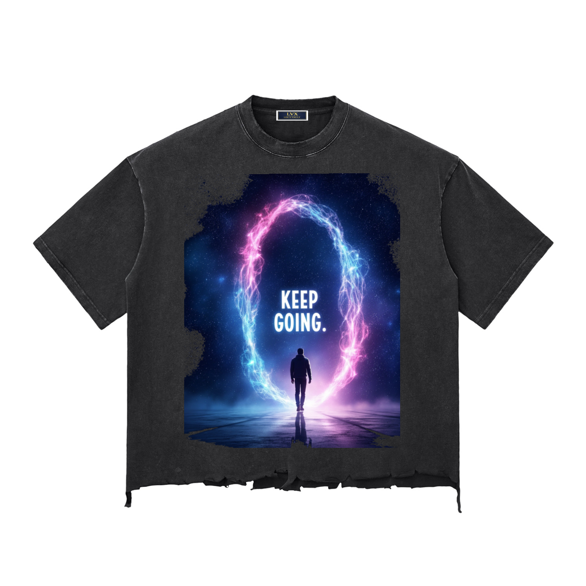 Snow Wash Raw Hem Drop Shoulder Tee - Raw Hem Back View - LEE'S VAULT oversized tee