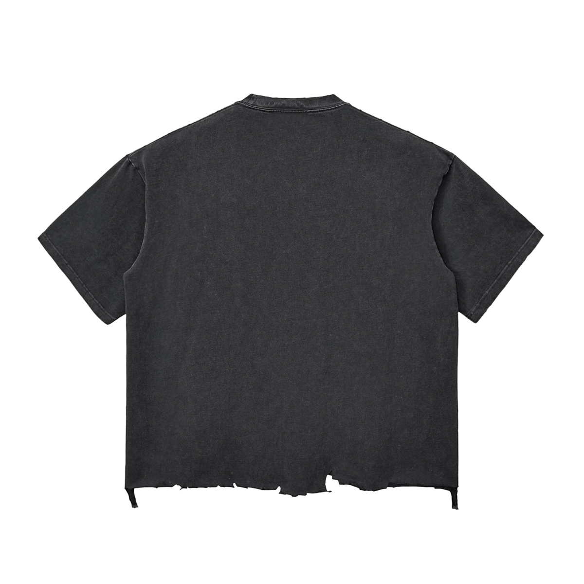 Snow Wash Raw Hem Drop Shoulder Tee - Fabric Detail View - LEE'S VAULT vintage wash t-shirt
