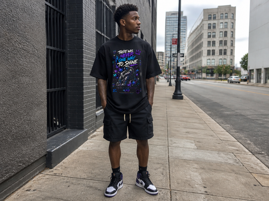 There Was Never One Way To Shine Oversized Tee - Front View Cosmic Graphic - LEE'S VAULT neurodiversity streetwear